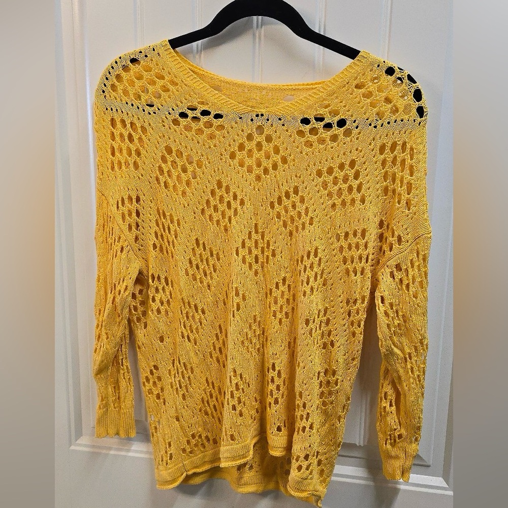Mustard Yellow Open Knit Lightweight Sweater | Boho Spring Layer